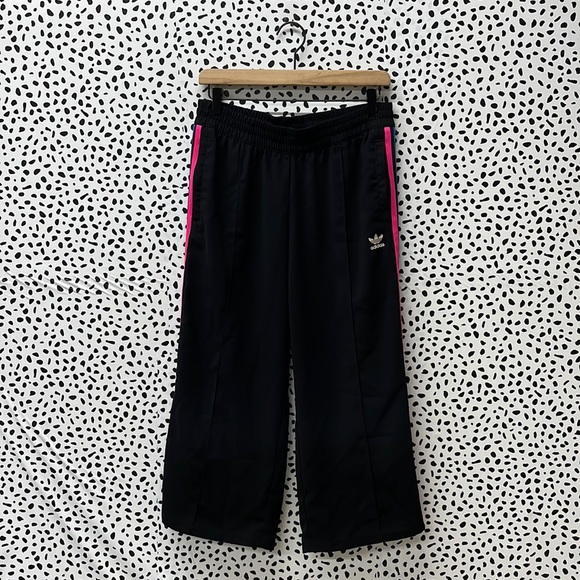 Adidas Wide Leg Relaxed Black Blue Pink Striped Pants - Picture 1 of 5